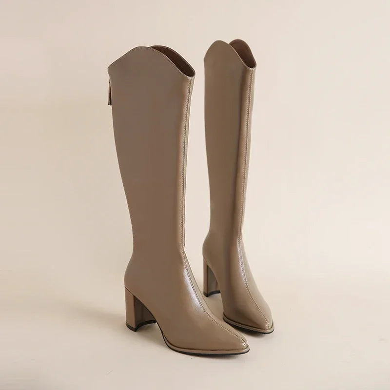 Street-Wave Knee-High Boots With Chunky Heel And Zipper For Women For Bold Stable Style