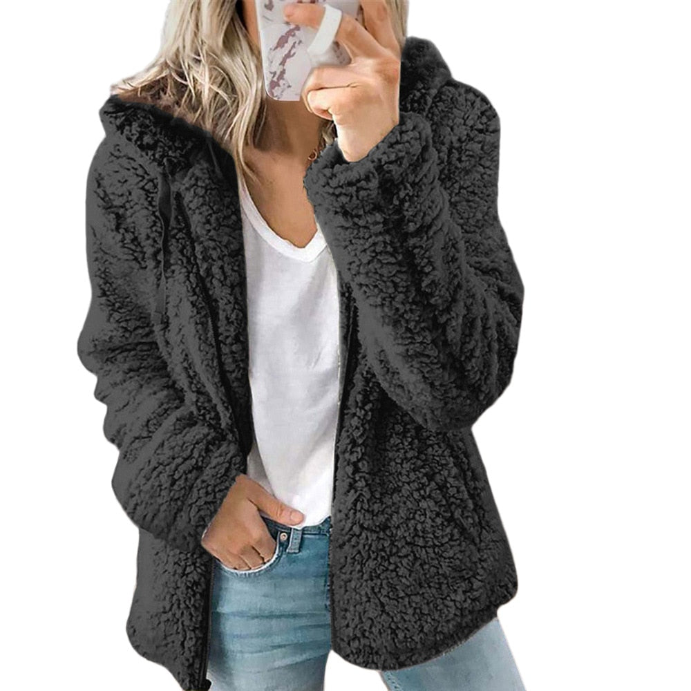 Street-Wave Cozy Teddy Jacket For Women Plush Faux Fur Coat Warm Everyday Essential