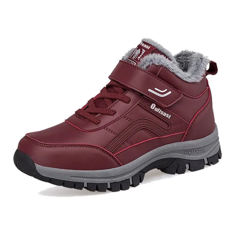 Street-Wave Unisex Waterproof Leather Ankle Snow Boots With Plush Lining Warm All-Weather Winter Boot