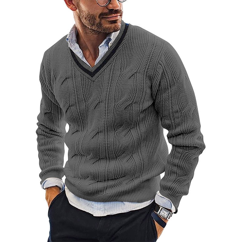 Street Wave Cozy Knit V Neck Pullover For Men Warm Comfortable Fit Elegant Autumn Essential