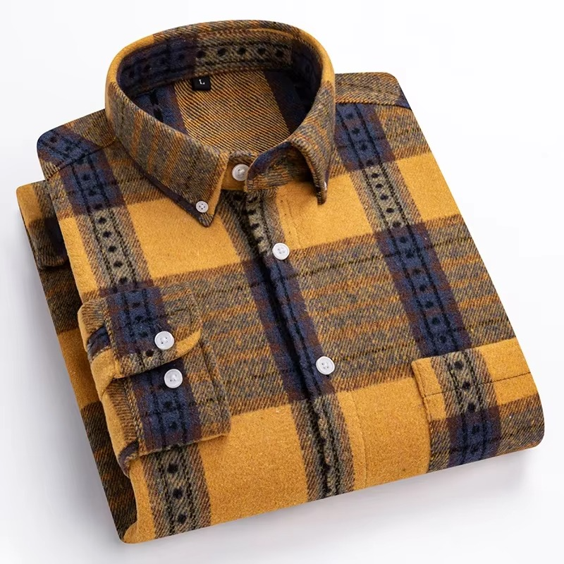 Street-Wave Men's Plus Size Plaid Long Sleeve Shirt 7XL 100 Percent Cotton with Single Chest Pocket