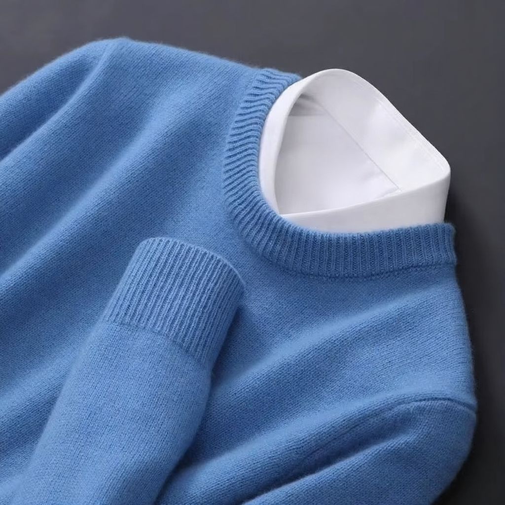 Men's Oversized Cashmere Knit Sweater O Neck Pullover M to 3XL Warm Cozy Style Street-Wave
