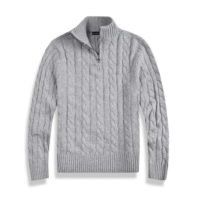 Street-Wave Henry Half Zip Cable Knit Sweater For Men Versatile Warm Wool Blend