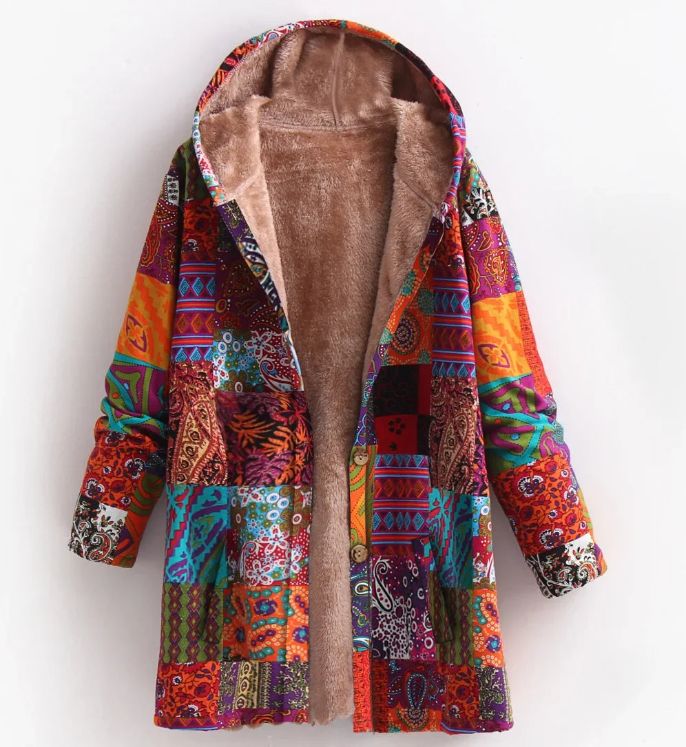 Street Wave Hooded Fleece Jacket For Women Cozy Plush Lining Patchwork Design For Everyday Wear