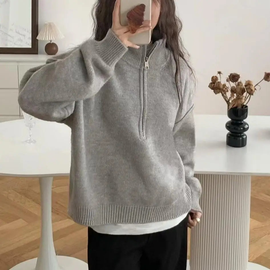 Street-Wave Aurora High Neck Knit Sweater Unisex Half Zip