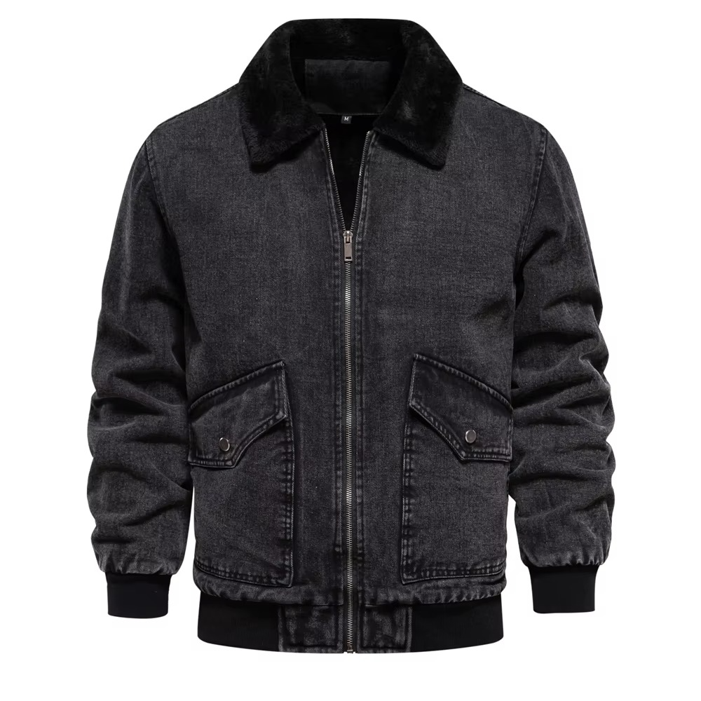 Street-Wave Men's Fleece Lined Denim Jacket With Faux Fur Collar Winter Warmth Outerwear For Men