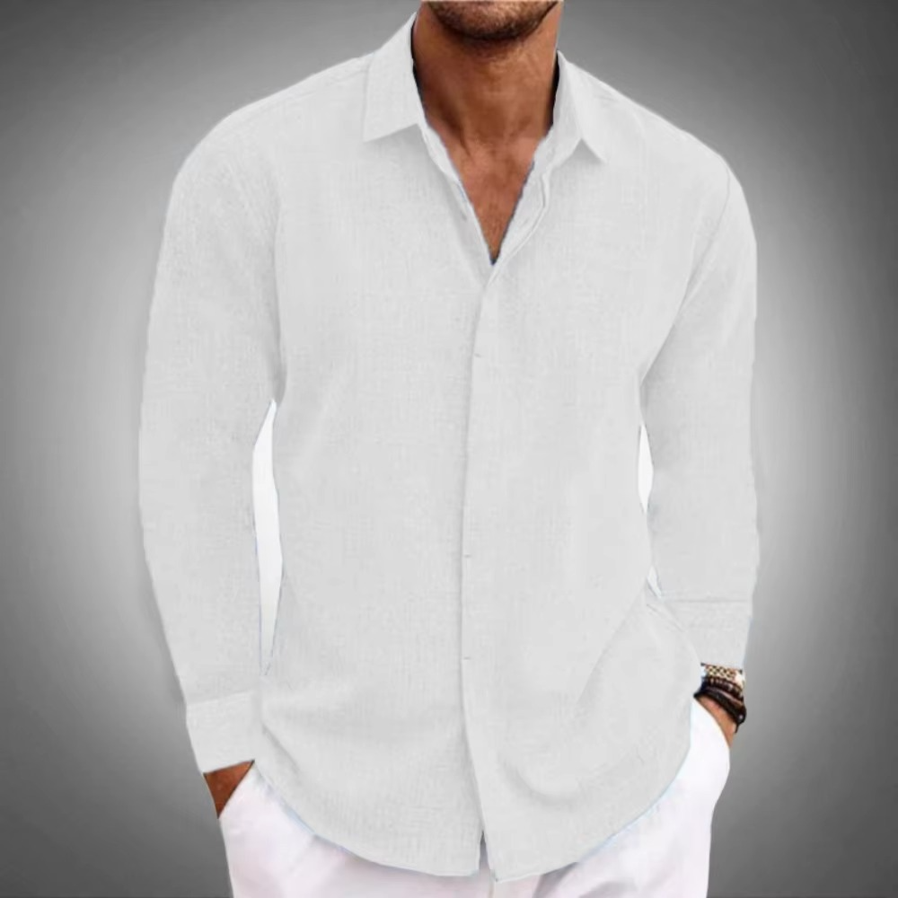 Street-Wave Men's Solid Color Linen Long Sleeve Button Down Shirt For Everyday Casual Wear