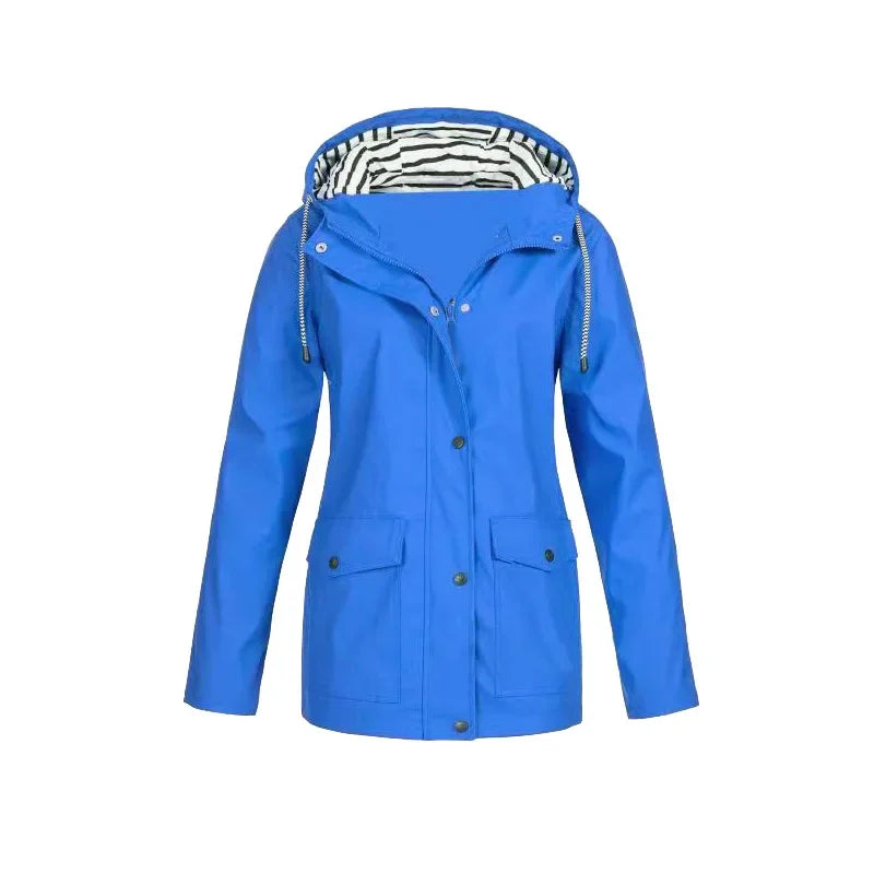 Street-Wave Navy Windbreaker Jacket For Women Lightweight Windproof Coat With Striped Hood Lining