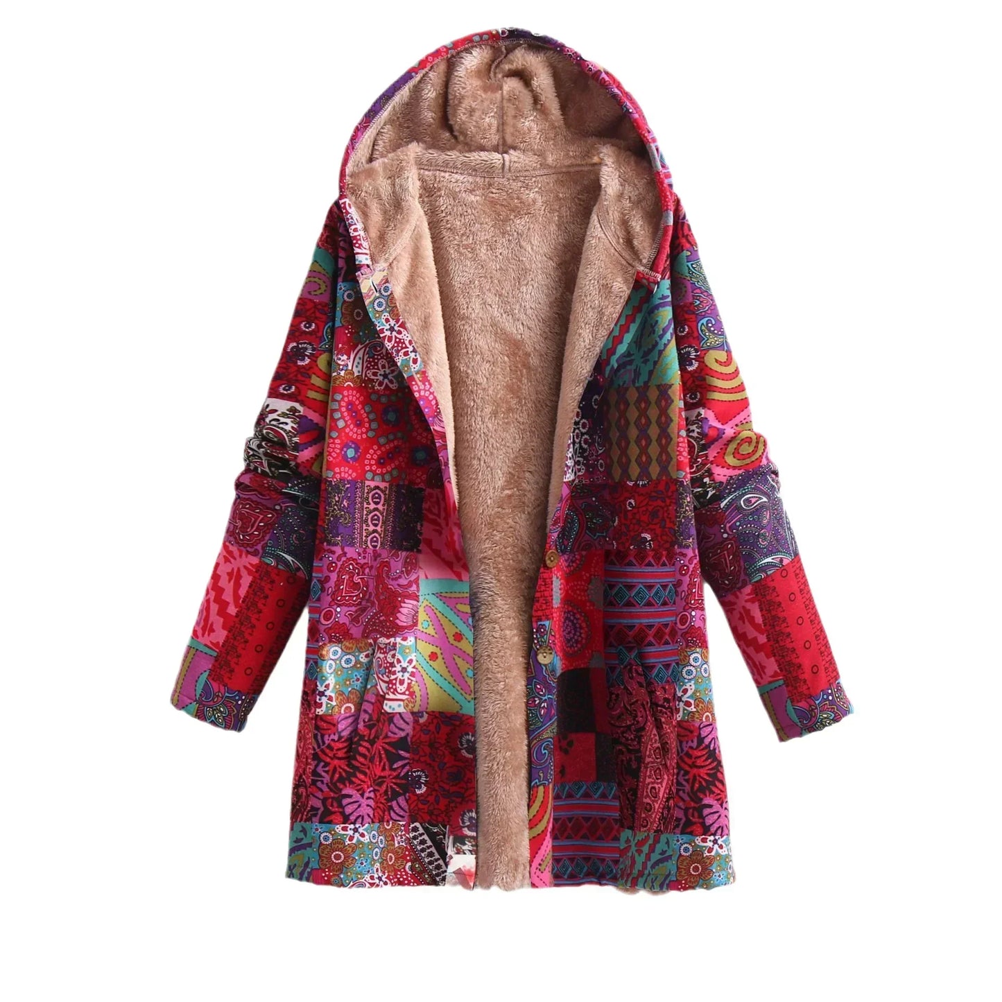Street Wave Hooded Fleece Jacket For Women Cozy Plush Lining Patchwork Design For Everyday Wear