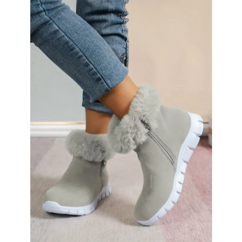 Street-wave Pink Plush Winter Boots For Women Soft Fleece Lined Round Toe Cozy Warmth Minimalist Design