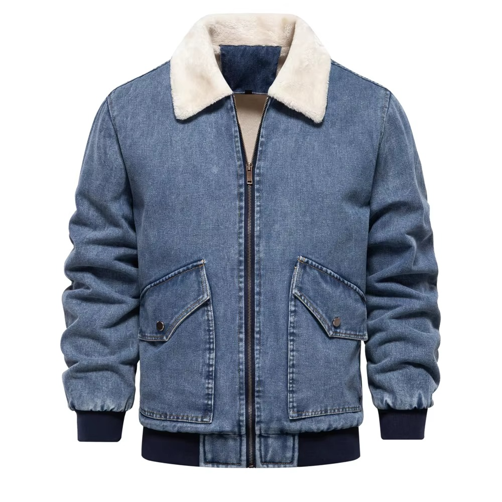 Street-Wave Men's Fleece Lined Denim Jacket With Faux Fur Collar Winter Warmth Outerwear For Men