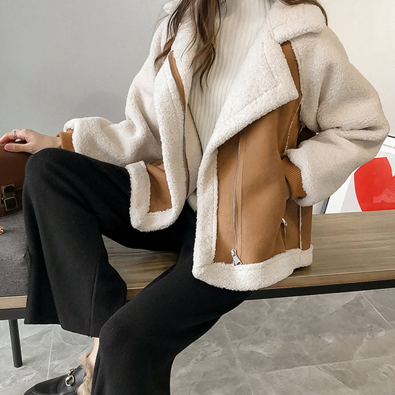 Street Wave Vintage Shearling Coat For Women Warm Cozy Wool Look Timeless Autumn Winter Style