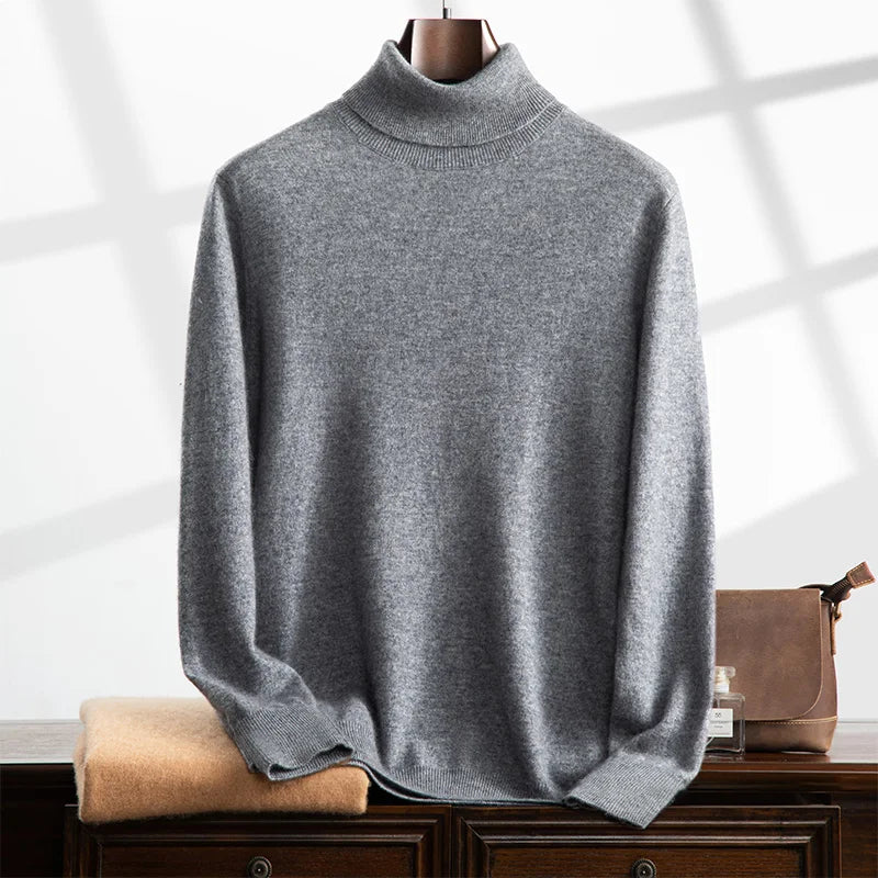 Mens Cashmere Turtleneck Sweater In Relaxed Fit With Ribbed Edges And Soft Knit Texture