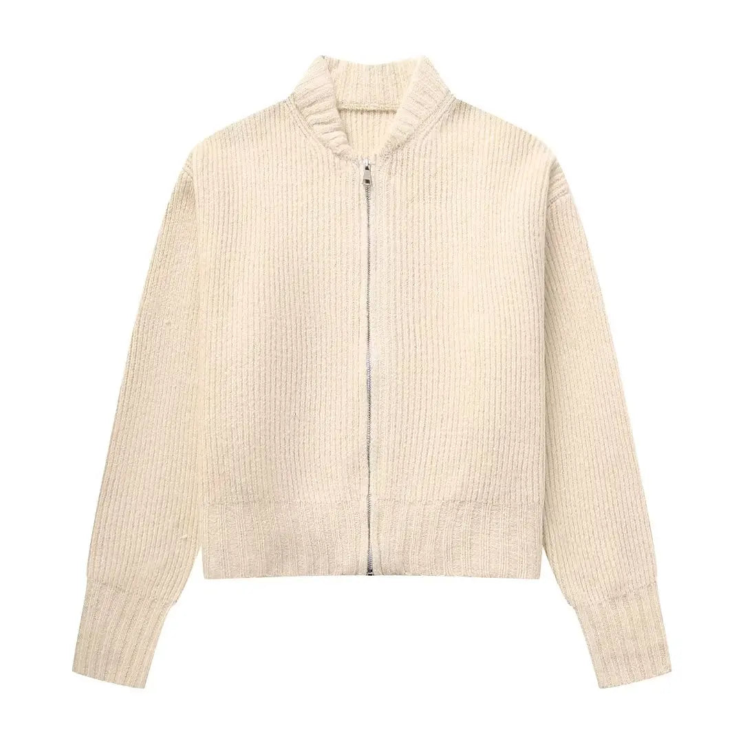 Street-wave Cardigan For Women Cozy Ribbed Knit Short Silhouette Versatile Fall Wardrobe Essential