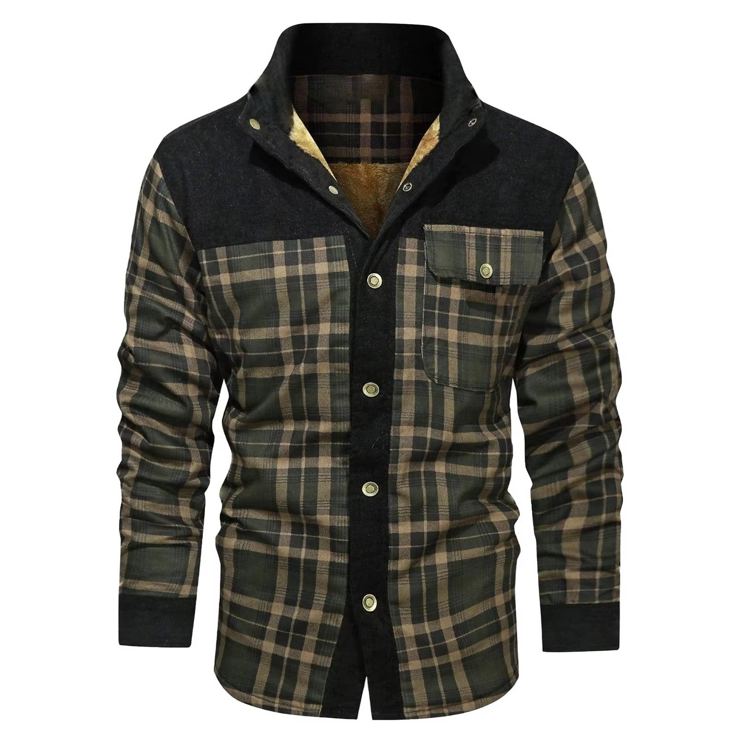 Mens Wool Lined Flannel Plaid Hooded Shirt Jacket Warm Thick Outerwear Street-Wave