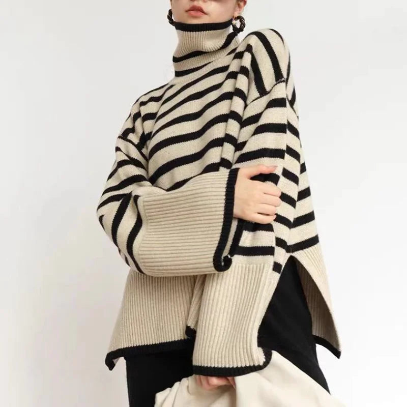 Street-wave Striped Cardigan For Women - Classic Knitwear With Timeless Chic And Cozy Comfort