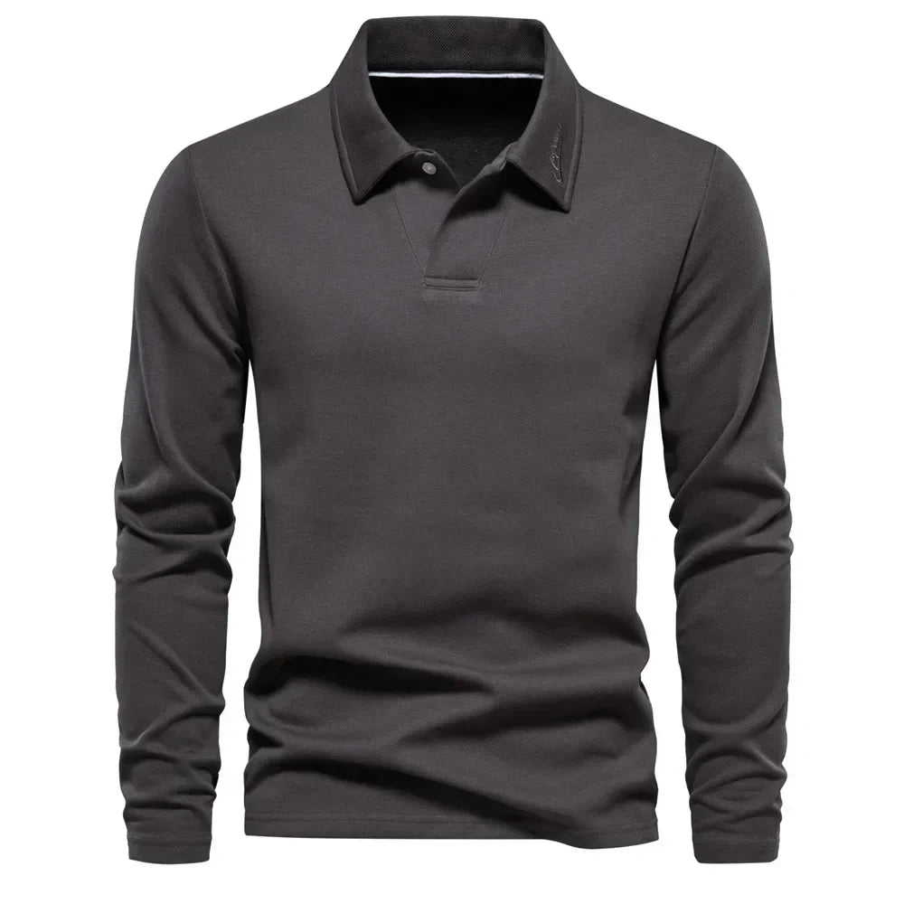 Lucarae Men's Winter Cotton Polo Shirt Long Sleeve Warm Comfort All Season For Cold Weather