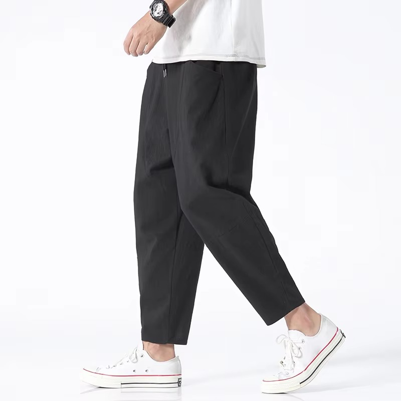 Men's 100 Percent Cotton Lightweight Ankle Length Casual Pants With Relaxed Fit For Summer By Street-Wave