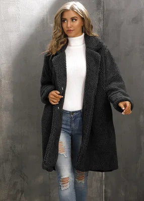 Street-wave Cozy Teddy Coat For Women With Open Front Design Warm Plush Winter Jacket