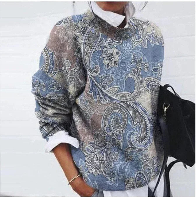 Streetwave Elegant Olive Print Pullover Sweater for Fashion Forward Adults Cozy Winter Essential