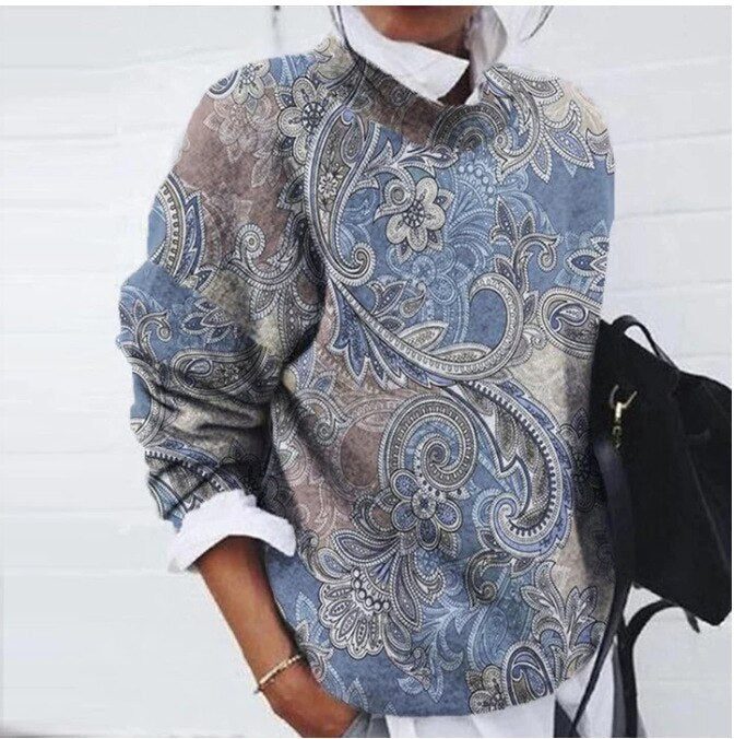 Street Wave Floral Pullover For Women Cotton Knit Sweater With Modern Flower Pattern And Comfort