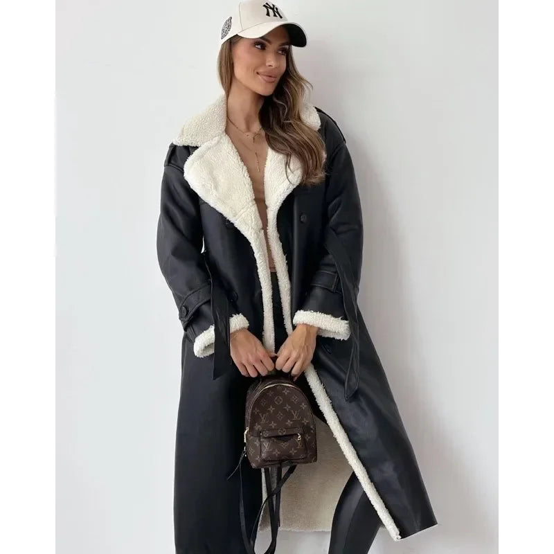 Streetwave Womens Winter Coat With Shearling Lining Trench Inspired Cozy Warmth For Cold Days