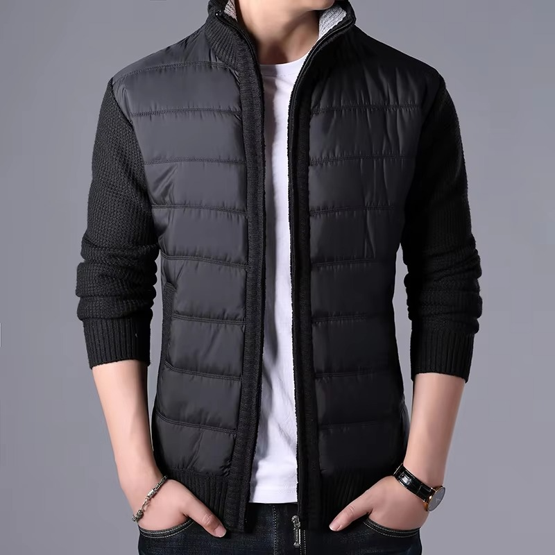 Street-Wave Men's Thick Knit Cardigan Winter Jacket Patchwork Warm Slim Fit Outerwear