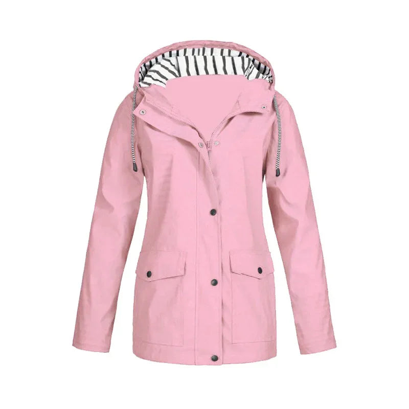 Street-Wave Navy Windbreaker Jacket For Women Lightweight Windproof Coat With Striped Hood Lining
