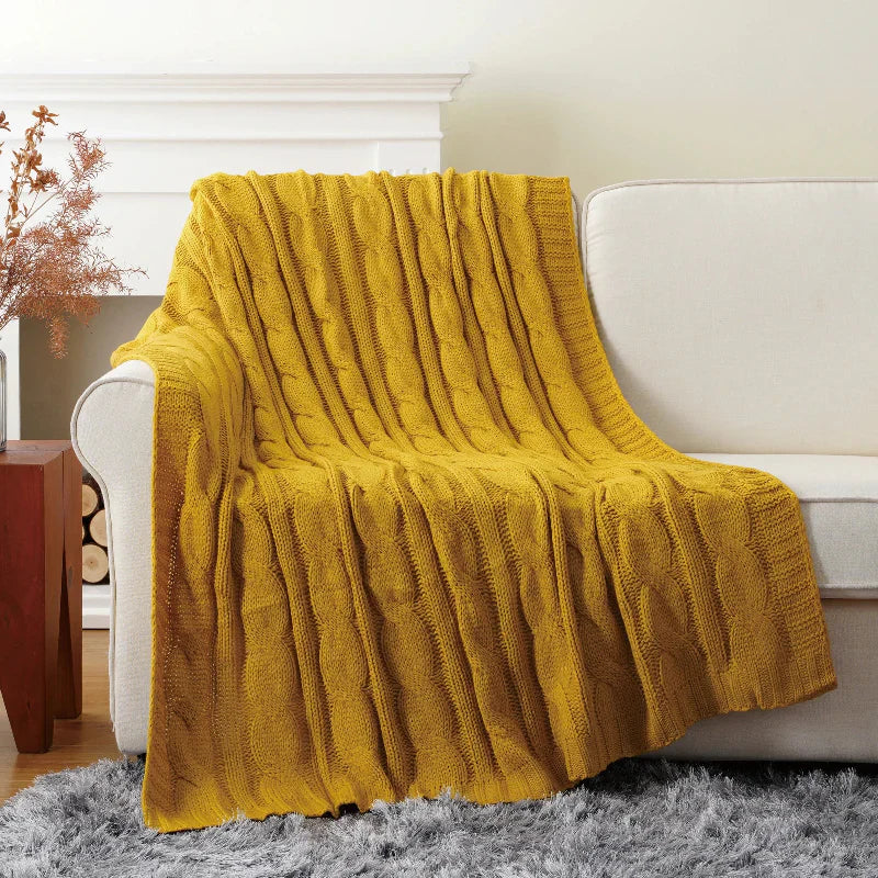 Battilo Textured Knit Throw Blanket Ultra Soft Cable Knit Warm Cozy Bed and Sofa Decor