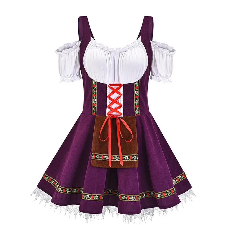 Dirndl Dress For Women Street-Wave Lace-Up Bodice Puff Sleeve Festival Ready