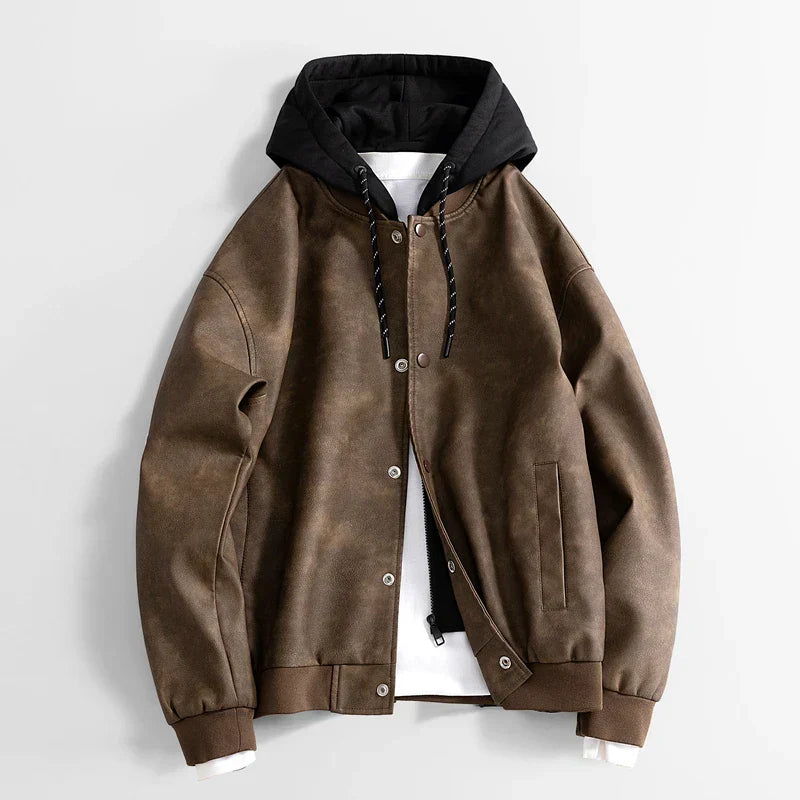 Street Wave Vegan Hooded Jacket For Men Casual Streetwear Durable Vegan Leather Look