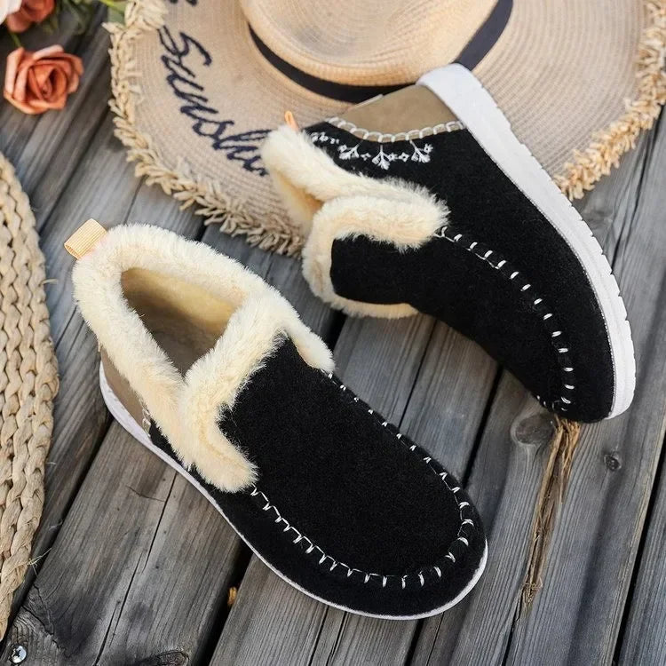 Street-wave Women’s Slip-On Ankle Boots With Felt Upper And Faux Fur Lining For Cozy Warmth