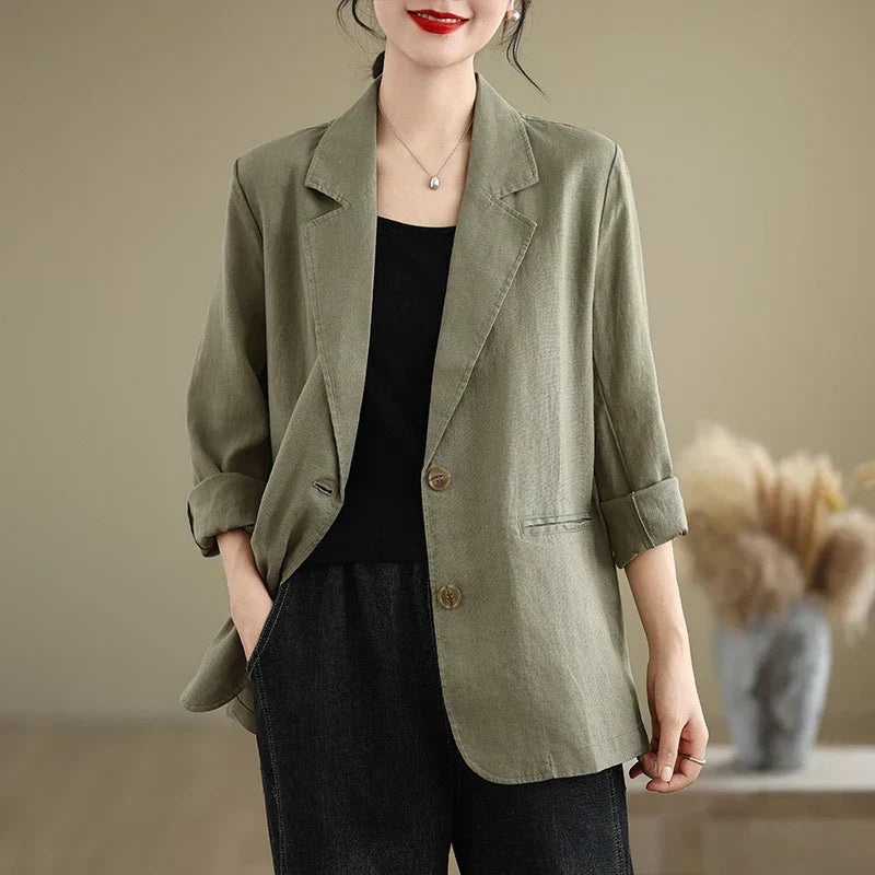 Street-wave Linen Jacket For Women Breathable Lightweight Comfort Keeps Shape Pink Blazer