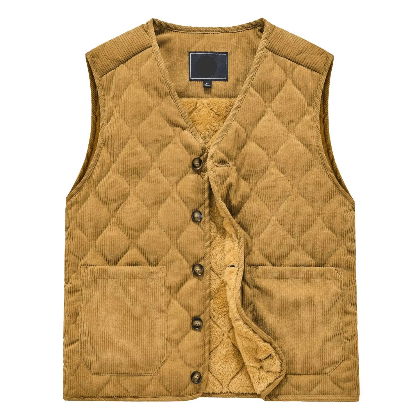 Street-Wave Men's Corduroy Padded Vest With Diamond Stitch Warm V-Neck Workwear Jacket