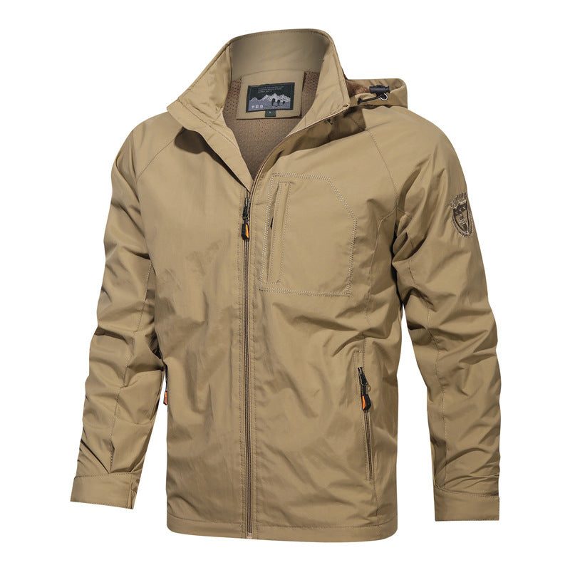 Street-wave Waterproof Hooded Jacket For Men With Warm Lining Lightweight Rain Coat