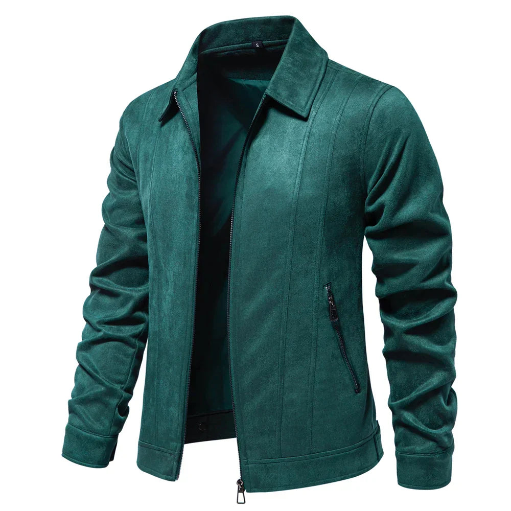 Street-Wave Hudson Suede Trucker Jacket Turn Down Collar Zippered Pockets Slim Tailored Fit Layering Ready For Cold