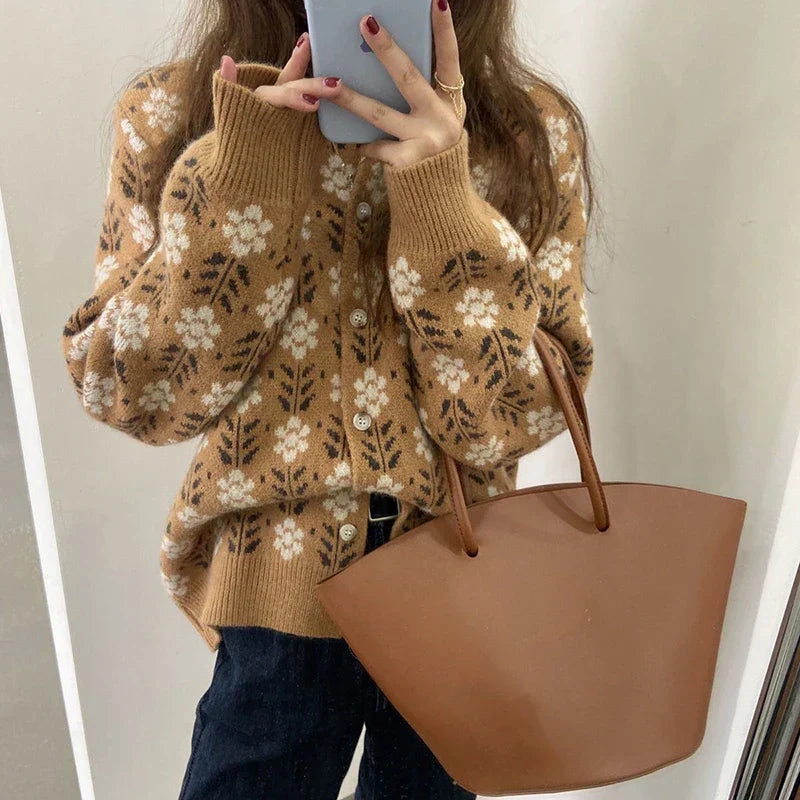Street Wave Floral Wishes Cardigan For Women Cozy Acrylic Knit With Elegant Flower Pattern