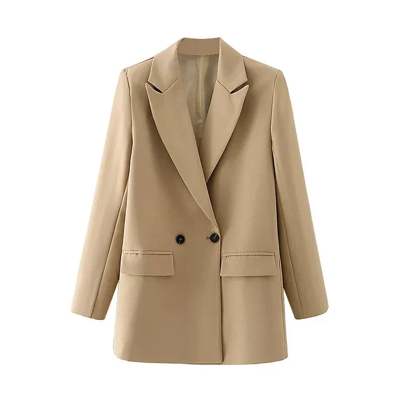 Street-wave Womens Formal Blazer With Pockets Elegant Camel Tailored Jacket For Professionals