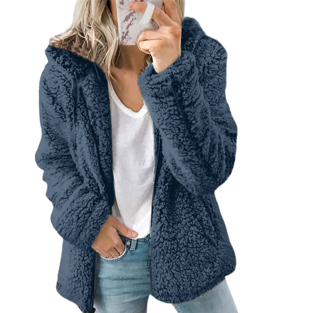 Street-Wave Cozy Teddy Jacket For Women Plush Faux Fur Coat Warm Everyday Essential