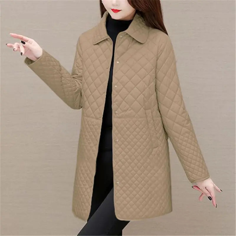 Street Wave Womens Quilted Jacket With Plaid Pattern Cozy Warm Padded Coat For Autumn And Winter