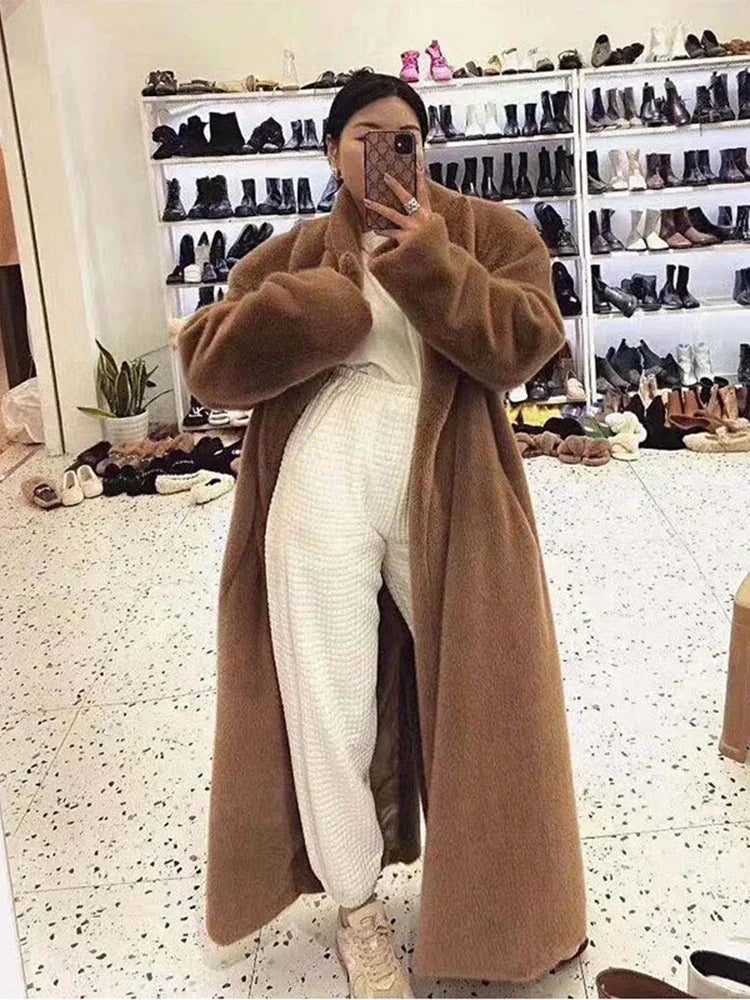 Street Wave Faux Fur Coat With Long Silhouette For Women Warm Luxury Winter Outerwear