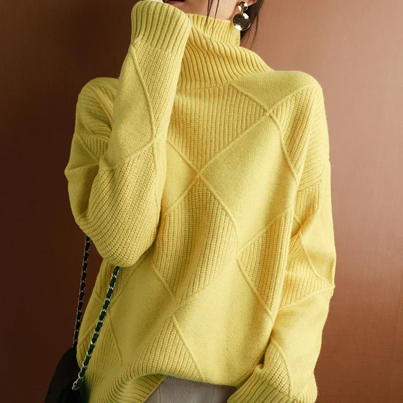 Street-Wave Wool Blend Turtleneck Knit Sweater For Women Elegant Warm Versatile Everyday