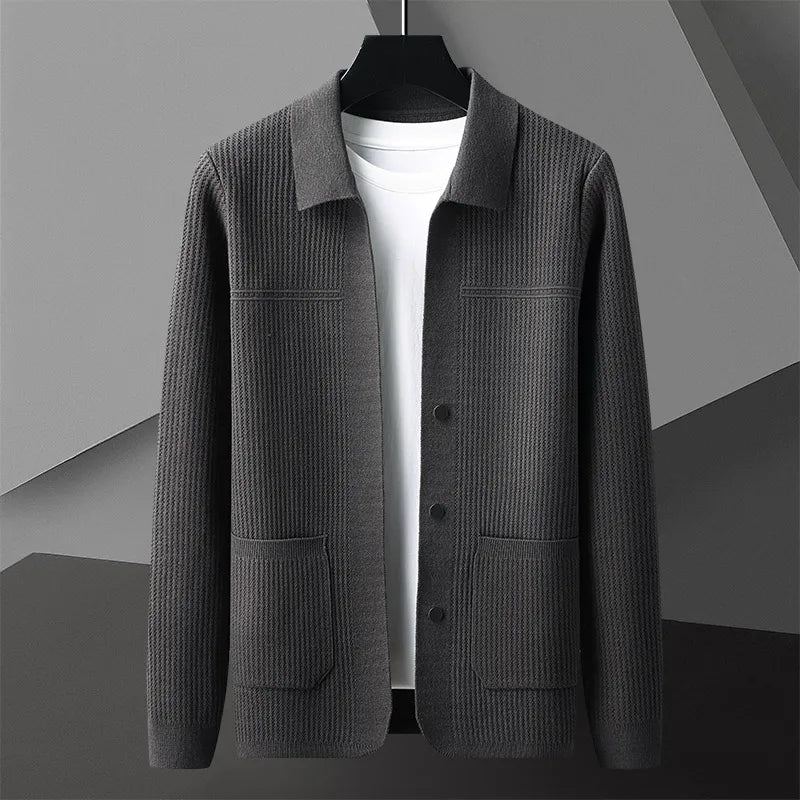Marqen Classic Cardigan For Men Lightweight Knit With Sharp Lapel Deep Front Pockets Vintage Inspired Outerwear