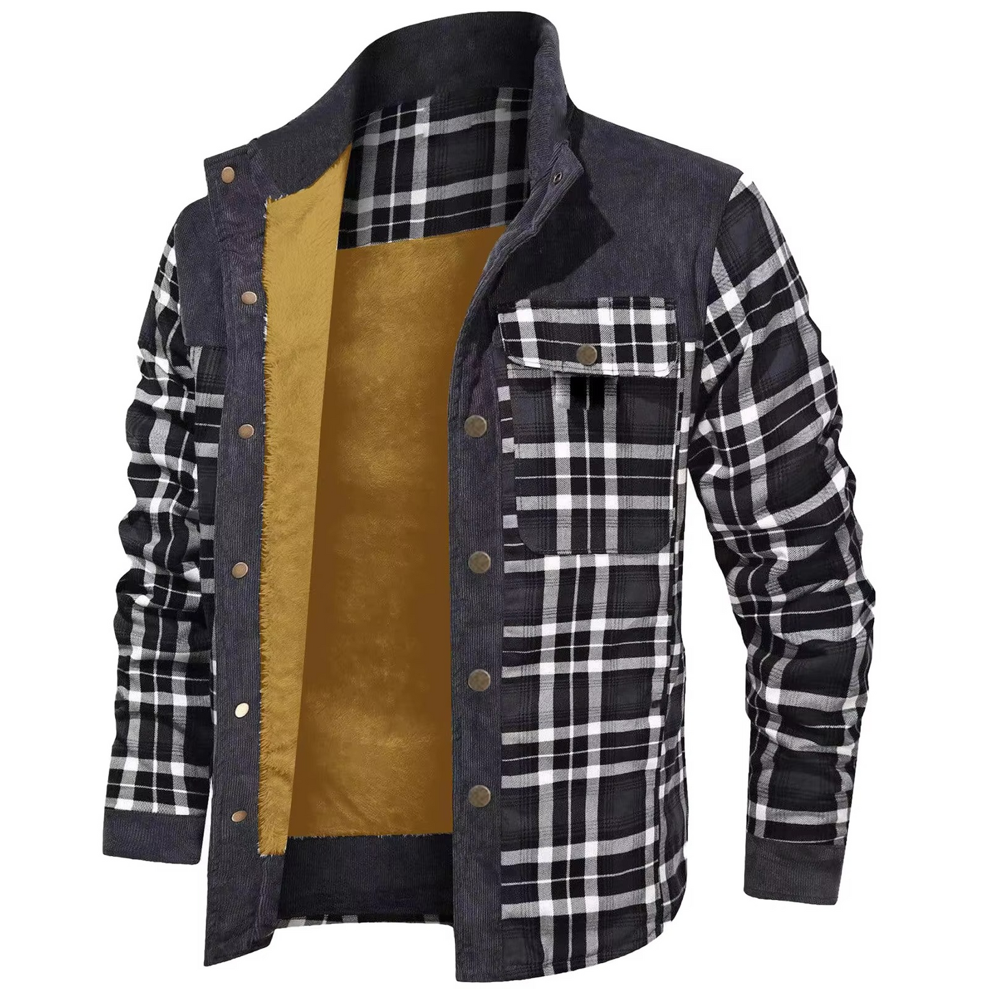 Mens Wool Lined Flannel Plaid Hooded Shirt Jacket Warm Thick Outerwear Street-Wave