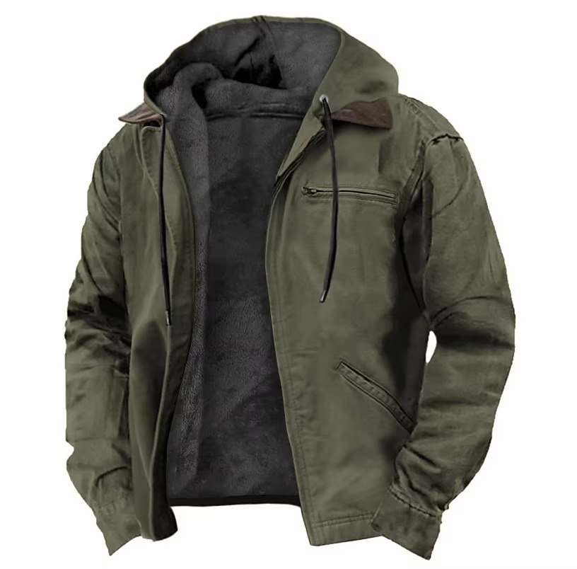 Men's Winter Fleece Hooded Jacket With Zipper Pockets And Warm Lining For Casual Outdoor Wear By Street-Wave
