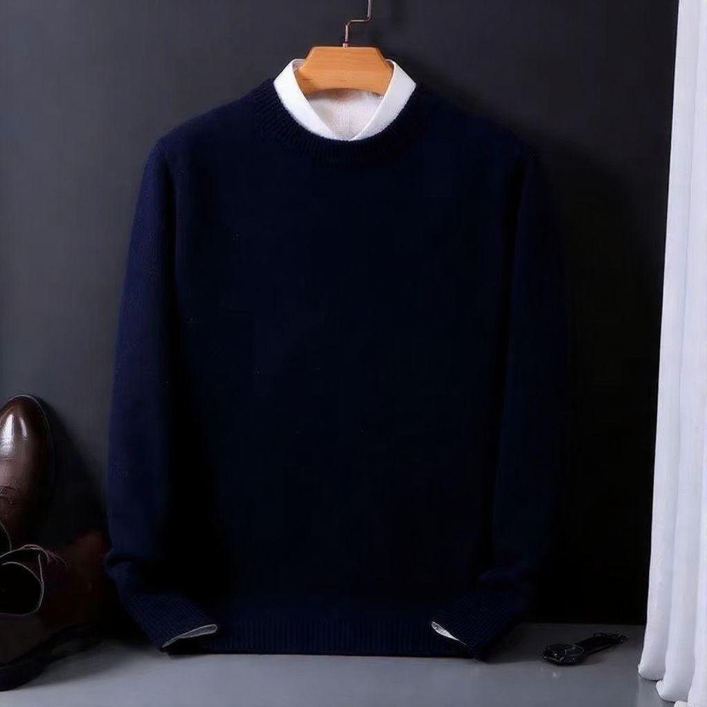 Men's Oversized Cashmere Knit Sweater O Neck Pullover M to 3XL Warm Cozy Style Street-Wave