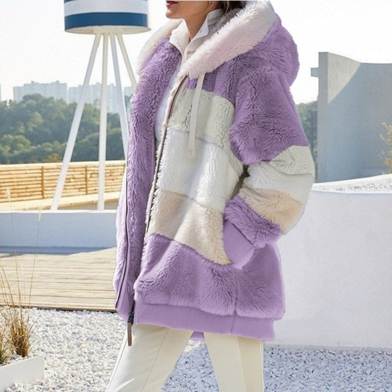 Streetwave Plush Hooded Cardigan Warm Soft Elegant For Women Cozy Chic Outerwear