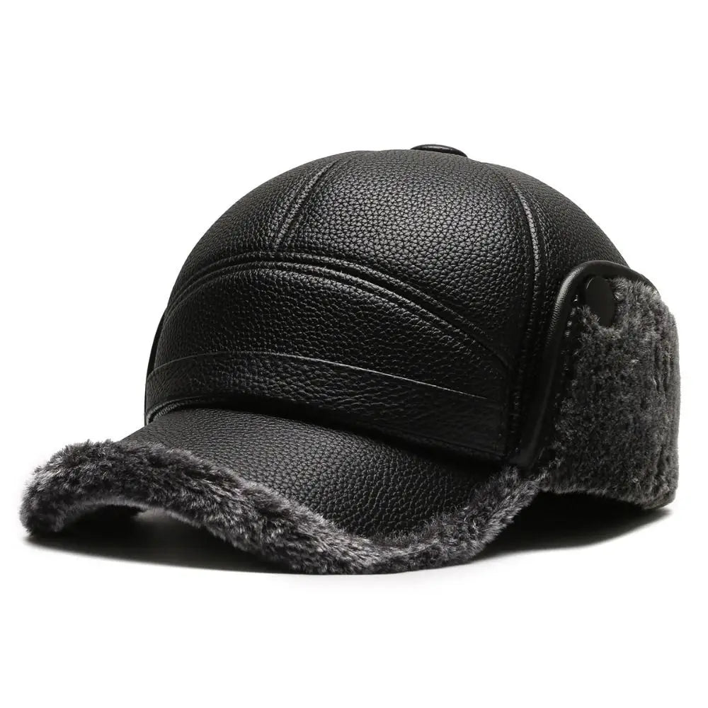 Charlie Leather Structured Trapper Baseball Cap With Ear Flaps And Fleece Lining For Winter For Men