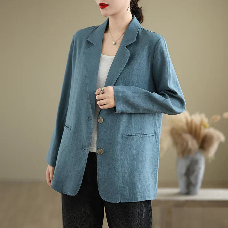 Street-wave Linen Jacket For Women Breathable Lightweight Comfort Keeps Shape Pink Blazer