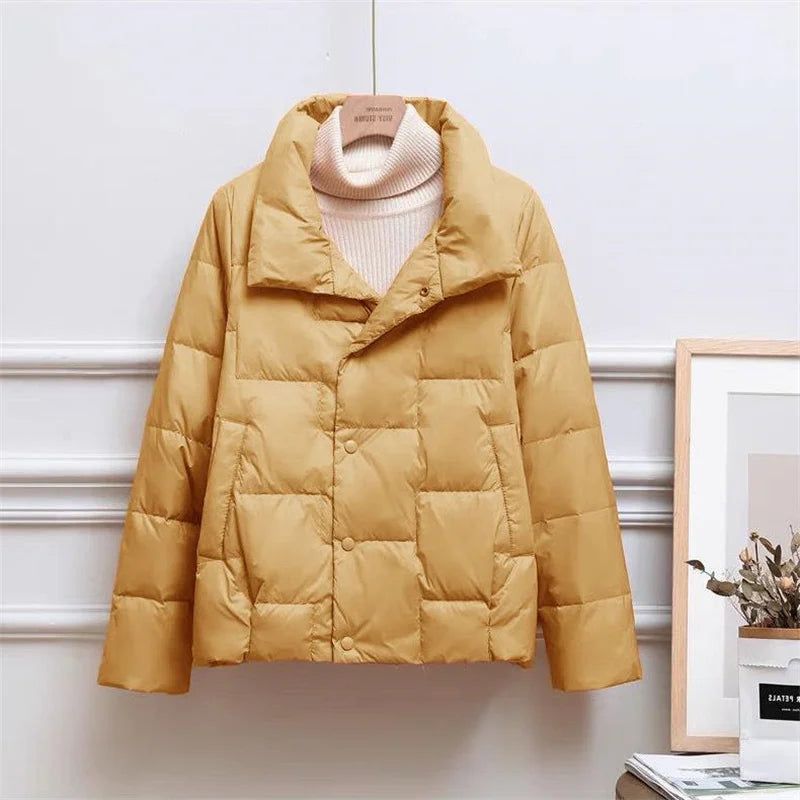 Street-wave Ultralight Down Jacket With Stand Collar For Stylish City Wearers And All Day Warmth